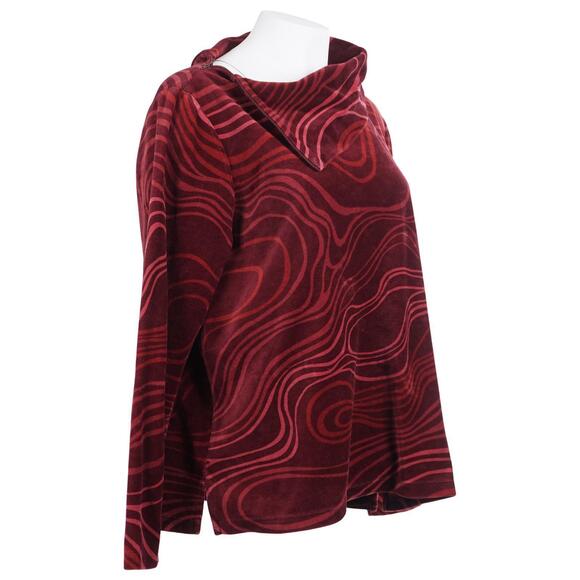 GUDRUN SJODEN Women Sweater L Red Swirl Print Velour Organic Cotton Long Sleeve - Picture 4 of 9